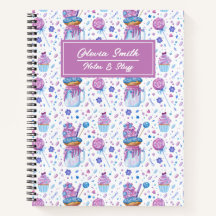 Taza de pastelito divertida azul y morada y chupac