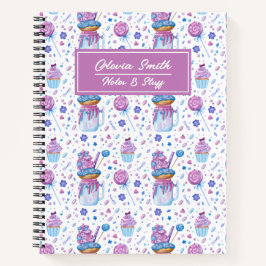 Cuaderno Taza de pastelito divertida azul y morada y chupac