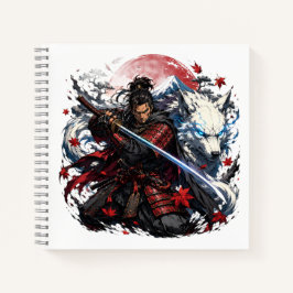 Cuaderno Taza de Samurái y Lobo Blanco | Fantasía del Guerr