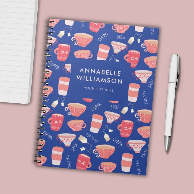 Cuaderno Taza de té antigua con patrón de melocotón (Peach teacup teatime personalized notebook)