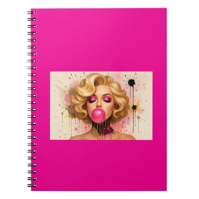 Cuaderno Taza Pop Art Glam con Mujer Rubia y Chicle (Frente)