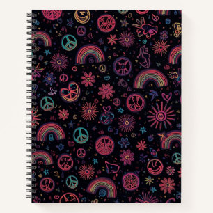 Cuaderno Taza psicodélica de los 70 Groovy Caras sonrient