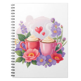 Cuaderno Tazas de Cocoa de San Valentín con Flores y Corazo