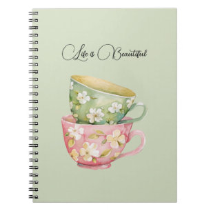 Cuaderno Tazas florales verde menta rosa