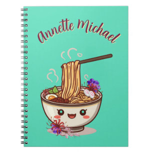 Cuaderno Tazón de Ramen Verde Mint Caricatura Chibi Flora J