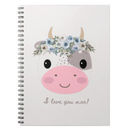 Cuaderno ¡Te amo moo! Vaca cutánea con guirnalda floral