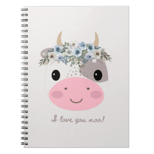Cuaderno ¡Te amo moo! Vaca cutánea con guirnalda floral