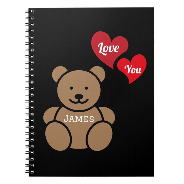 Cuaderno Te amo Oso de peluche y corazones, personalizado (Frente)
