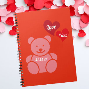 Cuaderno Te amo Oso de peluche y corazones, personalizado
