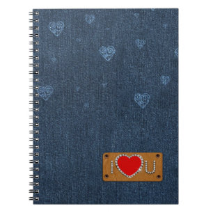 Cuaderno Te Amo. Regalo de patrón de denim azul