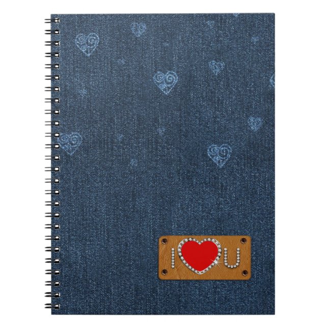 Cuaderno Te Amo. Regalo de patrón de denim azul (Frente)