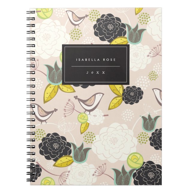 Cuaderno Tea Fiesta Floral Blooms Con Pájaros Personalizado (Frente)