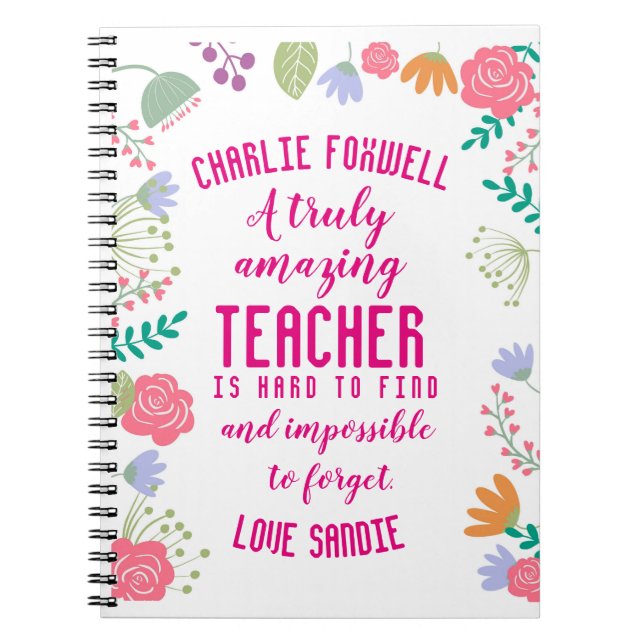 Cuaderno teacher A truly amazing teacher is hard to find (Frente)