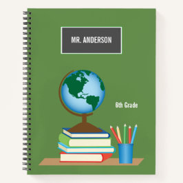Cuaderno Teacher Desk World Globe Stack of Books Notebook