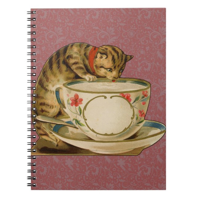 Cuaderno Teacup Cat Cute Vintage Victorian (Frente)