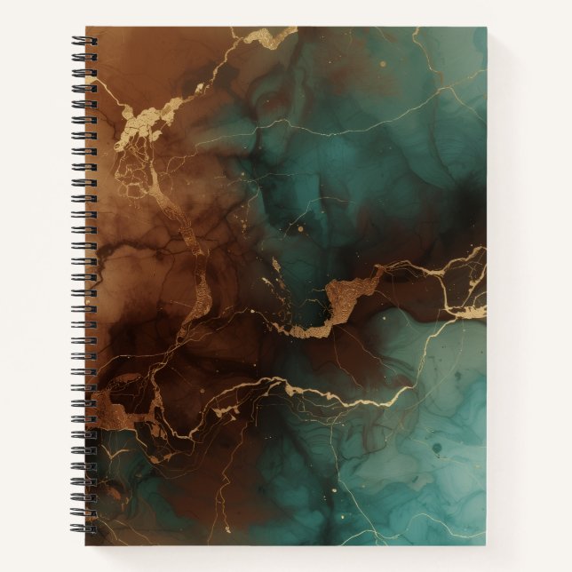 Cuaderno Teal & Bronze Ink Marble Notebook with Gold Vein  (Anverso)