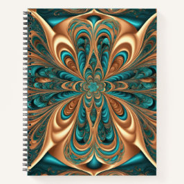 Cuaderno Teal & Bronze Luxe Bloom | Espiral Fractal Abstrac