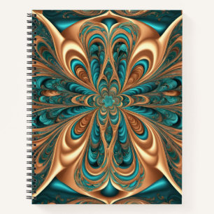 Cuaderno Teal & Bronze Luxe Bloom   Espiral Fractal Abstrac