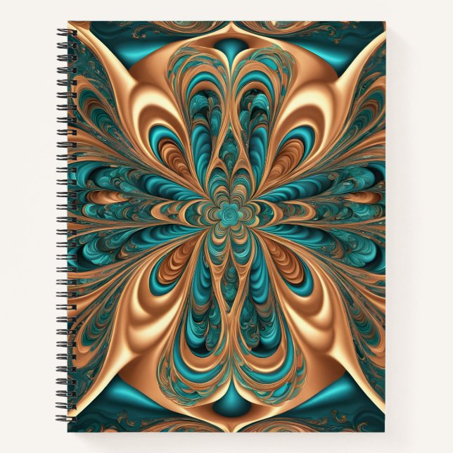 Cuaderno Teal & Bronze Luxe Bloom | Espiral Fractal Abstrac (Anverso)