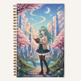 Cuaderno Teal Hair Anime Girl & Magic Storybook Journal