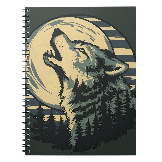 Cuaderno Teal Howling Wolf Moon Art (Frente)