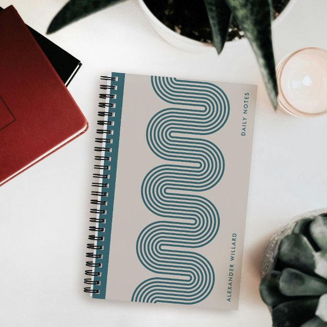 Cuaderno Teal Lombard Wavy Lines Modern Custom Notebook (Subido por el creador)