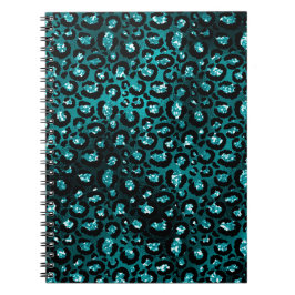 Cuaderno Teal Ombre y manchas de leopardo con brillo Black 