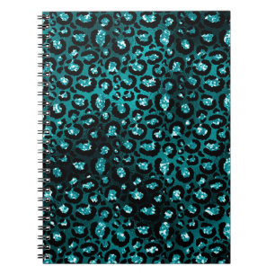 Cuaderno Teal Ombre y manchas de leopardo con brillo Black 