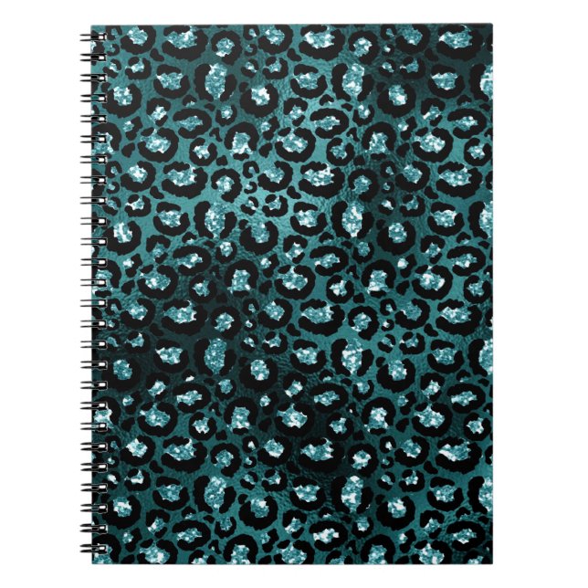 Cuaderno Teal Ombre y manchas de leopardo con brillo Black  (Frente)