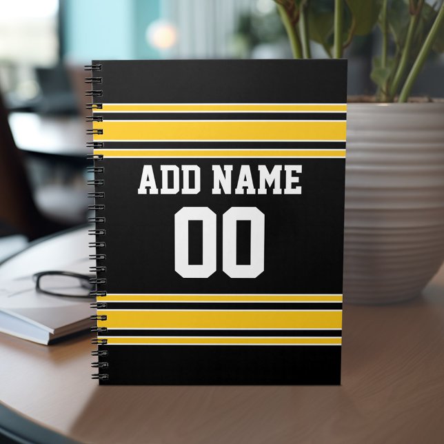 Cuaderno Team Jersey con nombre y número personalizados (Personalized notebook with Sports Jersey Football Design - Custom Name and Other Text)