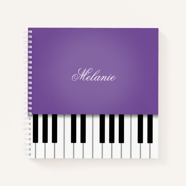 Cuaderno Teclado de música de piano morado personalizado (Anverso)