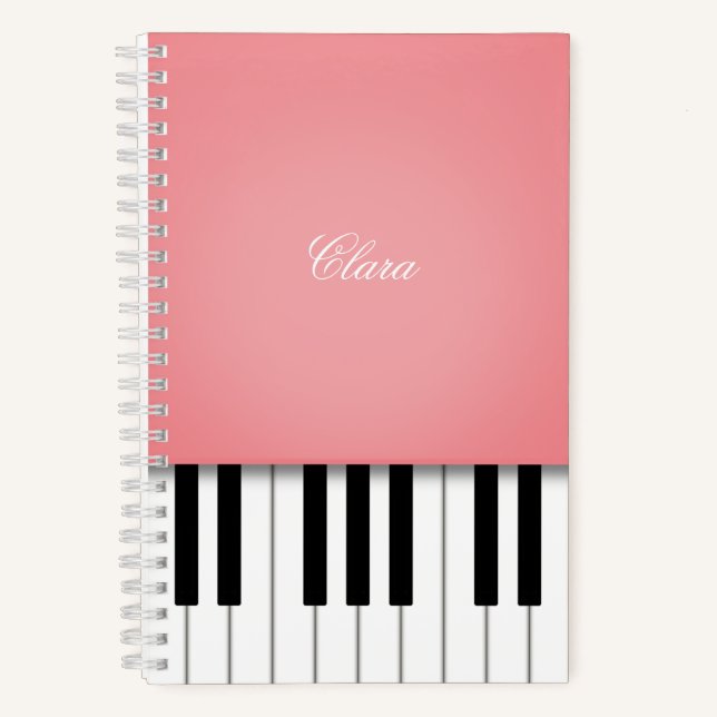 Cuaderno Teclado de música de piano rosa Rosa personalizado (Anverso)