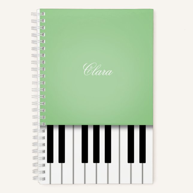 Cuaderno Teclado de música piano verde pálido personalizado (Anverso)