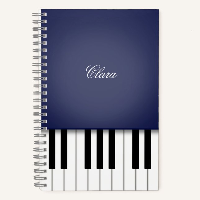 Cuaderno Teclado de piano elegante azul medianoche personal (Anverso)