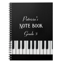 Cuaderno Teclado de piano y texto de personalizable en blan