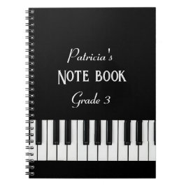 Cuaderno Teclado de piano y texto de personalizable en blan