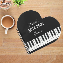 Cuaderno Teclado de piano y texto de personalizable en blan