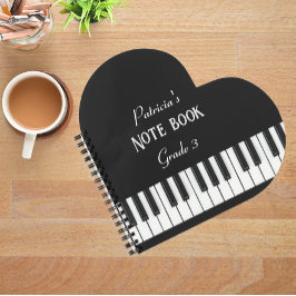 Cuaderno Teclado de piano y texto de personalizable en blan