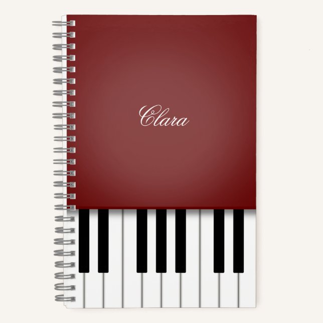Cuaderno Teclado elegante de piano rojo personalizado (Anverso)