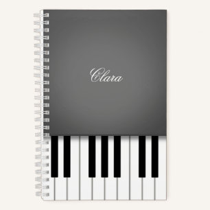 Cuaderno Teclado musical de piano gris oscuro personalizado
