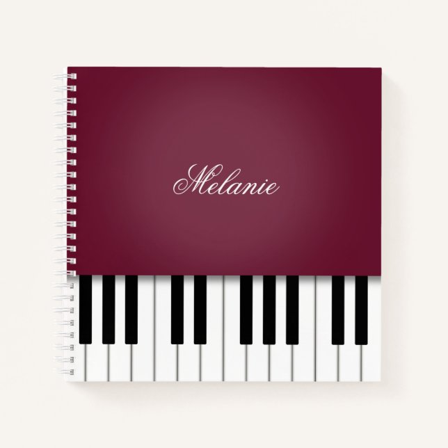 Cuaderno Teclado musical de piano rojo de vino personalizad (Anverso)