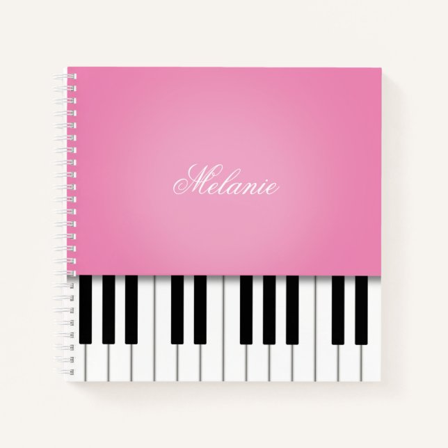 Cuaderno Teclado musical de piano rosa personalizado (Anverso)