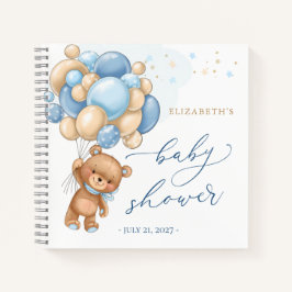 Cuaderno Teddy Bear Blue Balloons Baby Shower Guest Book