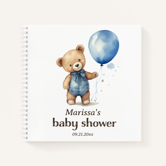Cuaderno Teddy Bear Boy Baby Shower Guest Book (Anverso)