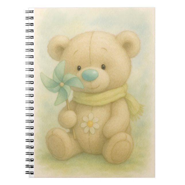 Cuaderno Teddy con una nariz de menta y una bufanda amarill (Frente)