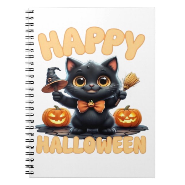 Cuaderno Tee de gato fantasma, camiseta de Halloween, imbéc (Frente)