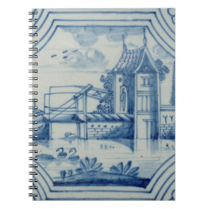 Cuaderno Teja de Delft que muestra un puente levadizo sobre