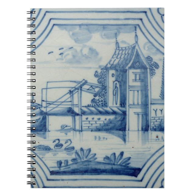 Cuaderno Teja de Delft que muestra un puente levadizo sobre (Frente)