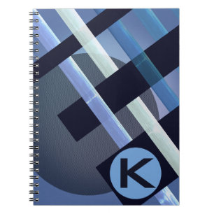Cuaderno Tejido abstracto con iniciales rayas azul gris