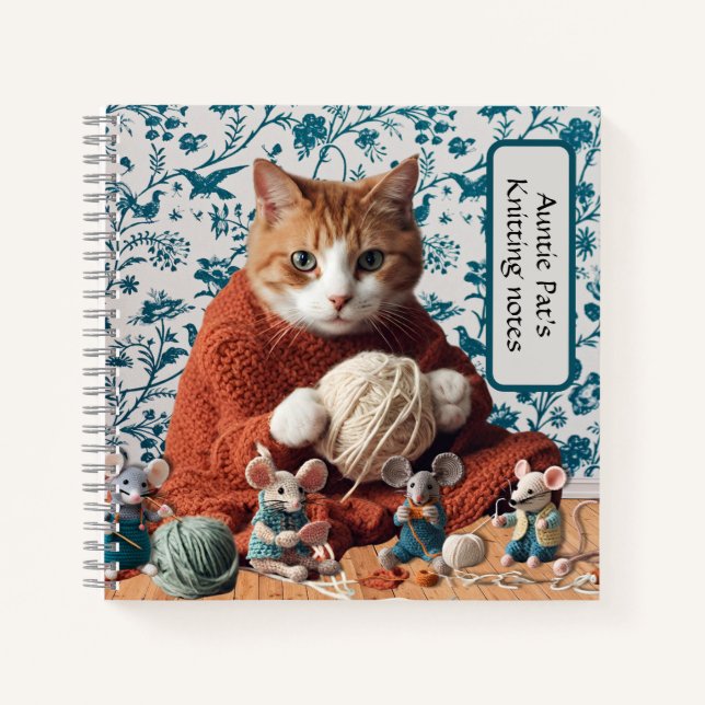 Cuaderno Tejido crochet de punto para gato y ratón (Anverso)